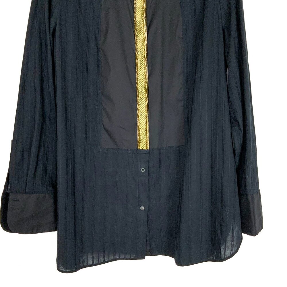 New Per Se by Carlisle Black Button Down Shirt Gold Embellishment Sz 14 - Picture 5 of 16